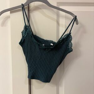 PacSun Dark Teal Lace Ribbed Tank Top